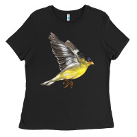 Black Flying American Goldfinch Ladies Tee - LillyAllenDesigns