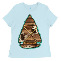 Baby Blue cowhide wooden arrowhead Ladies Tee - Jasminsmagicworld