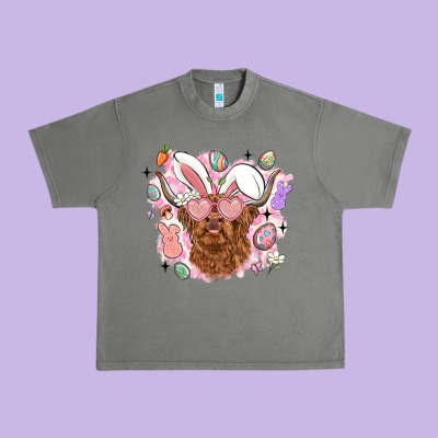 Highland Heifer Easter Urban Heavy Tee Designed By Lillyallendesigns