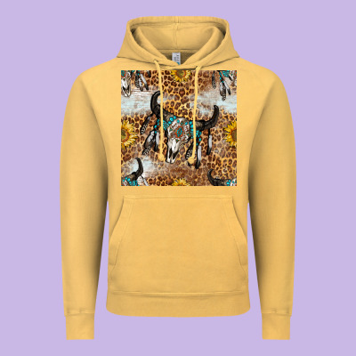 Western Bull Skull And Sunflowers With Leopard Seamless Pattern Vintage Hoodie Designed By Bundleandbundleshop