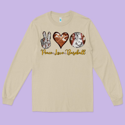 Peace Love Baseball Long Sleeve Tee Designed By Ranaportraitstore