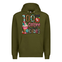 Army Green hundred days of coffee and chaos Premium Hoodie - OliviaCreatesArt