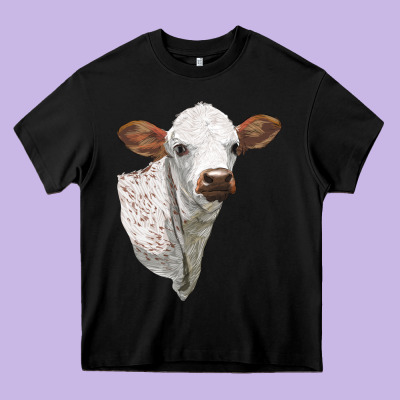 Texas Longhorn Calf Face Heavy Core Tee Designed By Lillyallendesigns