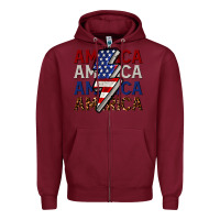 Burgundy America with lightning bold Zipper Hoodie - CowGirlArtShop