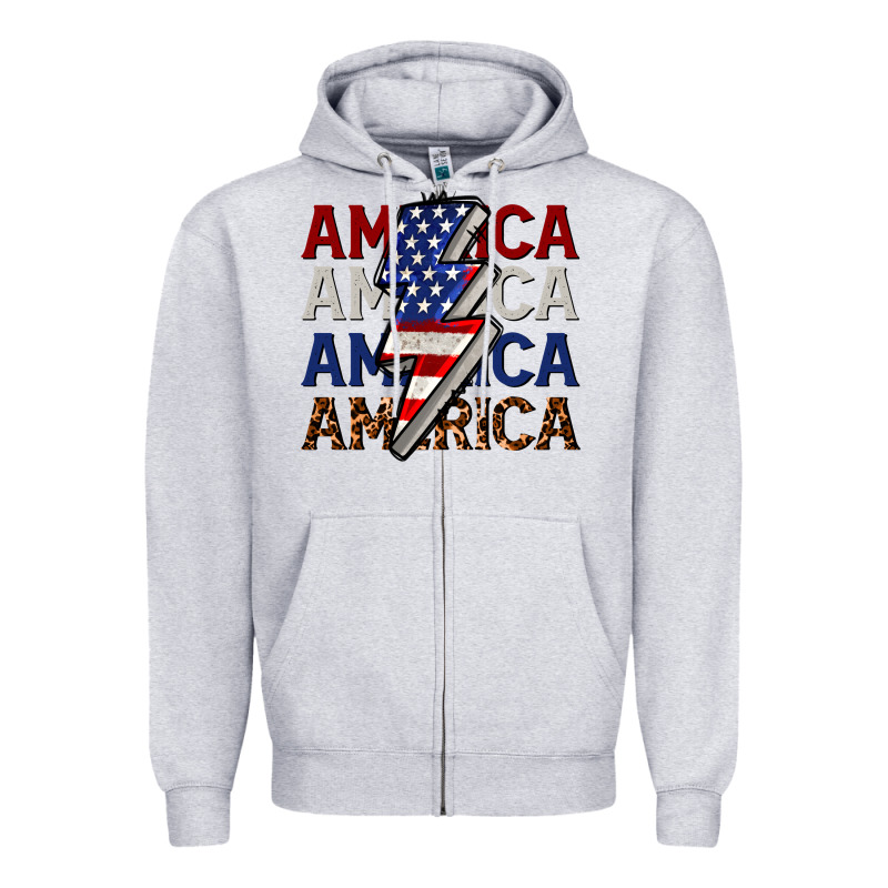 America With Lightning Bold Zipper Hoodie by CowGirlArtShop | Teevron