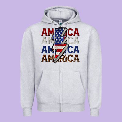 America With Lightning Bold Zipper Hoodie Designed By Cowgirlartshop