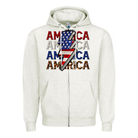 Oatmeal Heather America with lightning bold Zipper Hoodie - CowGirlArtShop