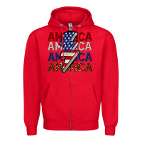 Red America with lightning bold Zipper Hoodie - CowGirlArtShop