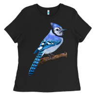 Black Blue Jay Bird Ladies Tee - LillyAllenDesigns