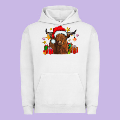 Festive Highland Cow Urban Hoodie Designed By Cowhidedigitalart
