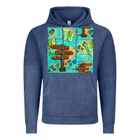Vintage Denim Wooden Signboard And Gamping Map Seamless Pattern Vintage Hoodie - BundleAndBundleShop