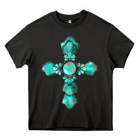 Asphalt western turquoise gemstone cross Heavy Core Tee - BarkalooDesign