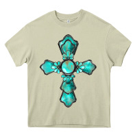 Mossy western turquoise gemstone cross Heavy Core Tee - BarkalooDesign
