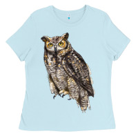 Baby Blue Great Horned Owl Ladies Tee - LillyAllenDesigns