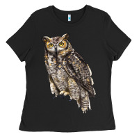 Black Great Horned Owl Ladies Tee - LillyAllenDesigns
