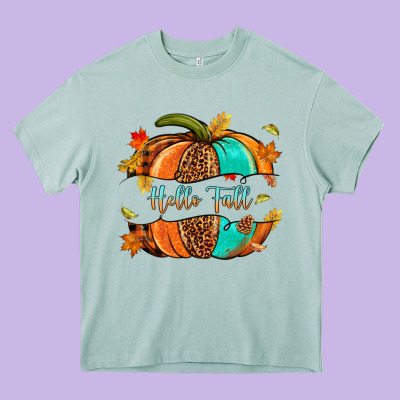 Pumpkin Hello Fall Heavy Core Tee Designed By Nancycooperartshop