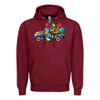 Burgundy Autism truck Zipper Hoodie - CowGirlArtShop