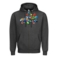Charcoal Heather Autism truck Zipper Hoodie - CowGirlArtShop