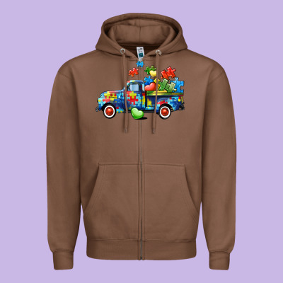 Autism Truck Zipper Hoodie Designed By Cowgirlartshop