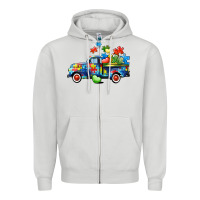 Dove Grey Autism truck Zipper Hoodie - CowGirlArtShop