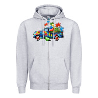 Heather Grey Autism truck Zipper Hoodie - CowGirlArtShop