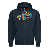 Navy Autism truck Zipper Hoodie - CowGirlArtShop