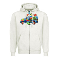 Oatmeal Heather Autism truck Zipper Hoodie - CowGirlArtShop