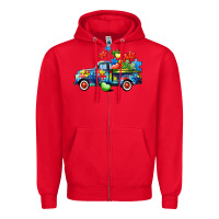 Red Autism truck Zipper Hoodie - CowGirlArtShop