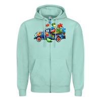 Seafoam Autism truck Zipper Hoodie - CowGirlArtShop