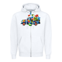 White Autism truck Zipper Hoodie - CowGirlArtShop