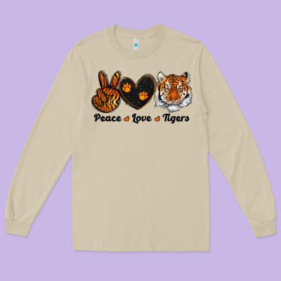 Peace Love Tigers Long Sleeve Tee Designed By Ranaportraitstore
