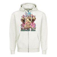 Oatmeal Heather Happy Easter Day cow Zipper Hoodie - HowdyJamesFarm