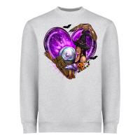 Heather Grey Halloween Heart with Witch Heavyweight Sweatshirt - texasbilliewilder