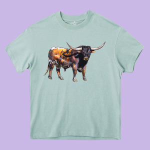 Texas Longhorn Bull Heavy Core Tee Designed By Lillyallendesigns
