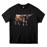 Black Texas Longhorn Bull Heavy Core Tee - LillyAllenDesigns