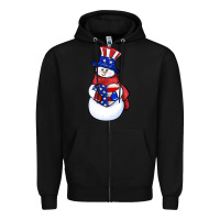 Black Patriotic snowman 4th of july Zipper Hoodie - HowdyJamesFarm