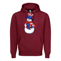 Burgundy Patriotic snowman 4th of july Zipper Hoodie - HowdyJamesFarm