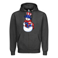 Charcoal Heather Patriotic snowman 4th of july Zipper Hoodie - HowdyJamesFarm