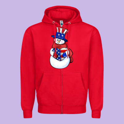 Patriotic Snowman 4th Of July Zipper Hoodie Designed By Howdyjamesfarm