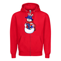 Red Patriotic snowman 4th of july Zipper Hoodie - HowdyJamesFarm