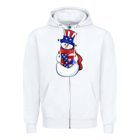 White Patriotic snowman 4th of july Zipper Hoodie - HowdyJamesFarm
