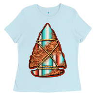 Baby Blue turquoise serape tooled leather arrowhead Ladies Tee - Jasminsmagicworld
