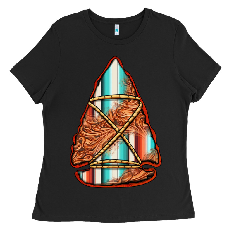 Turquoise Serape Tooled Leather Arrowhead Ladies Tee by Jasminsmagicworld | Teevron