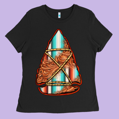 Turquoise Serape Tooled Leather Arrowhead Ladies Tee Designed By Jasminsmagicworld