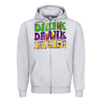 Heather Grey Drink drank drunk Mardi Gras Zipper Hoodie - HowdyJamesFarm