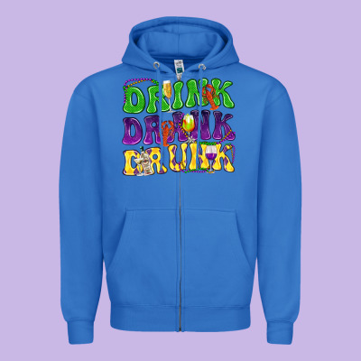 Drink Drank Drunk Mardi Gras Zipper Hoodie Designed By Howdyjamesfarm