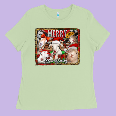 Merry Christmas Goats Ladies Tee Designed By Jasminsmagicworld