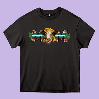 Sunflower Hereford Cattle And Cactus  Mom Heavy Core Tee Designed By Jasminsmagicworld