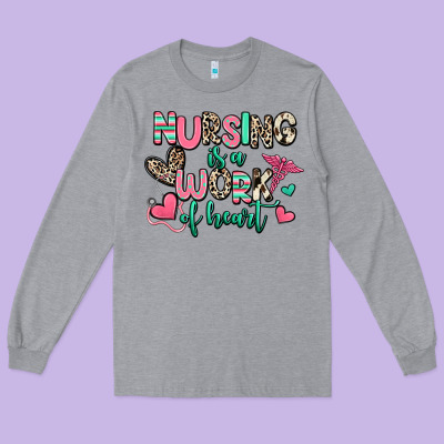 Nursing Is A Work Of Heart Long Sleeve Tee Designed By Ranaportraitstore