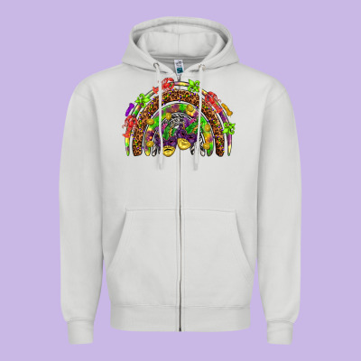 Mardi Gras Rainbow Zipper Hoodie Designed By Howdyjamesfarm